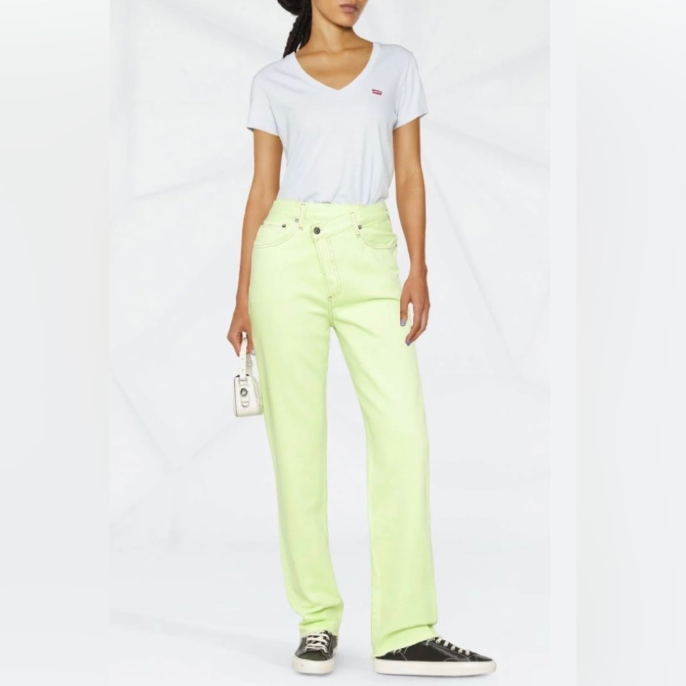 Agolde bright green cross cross jeans in color parakeet NWT siz 28